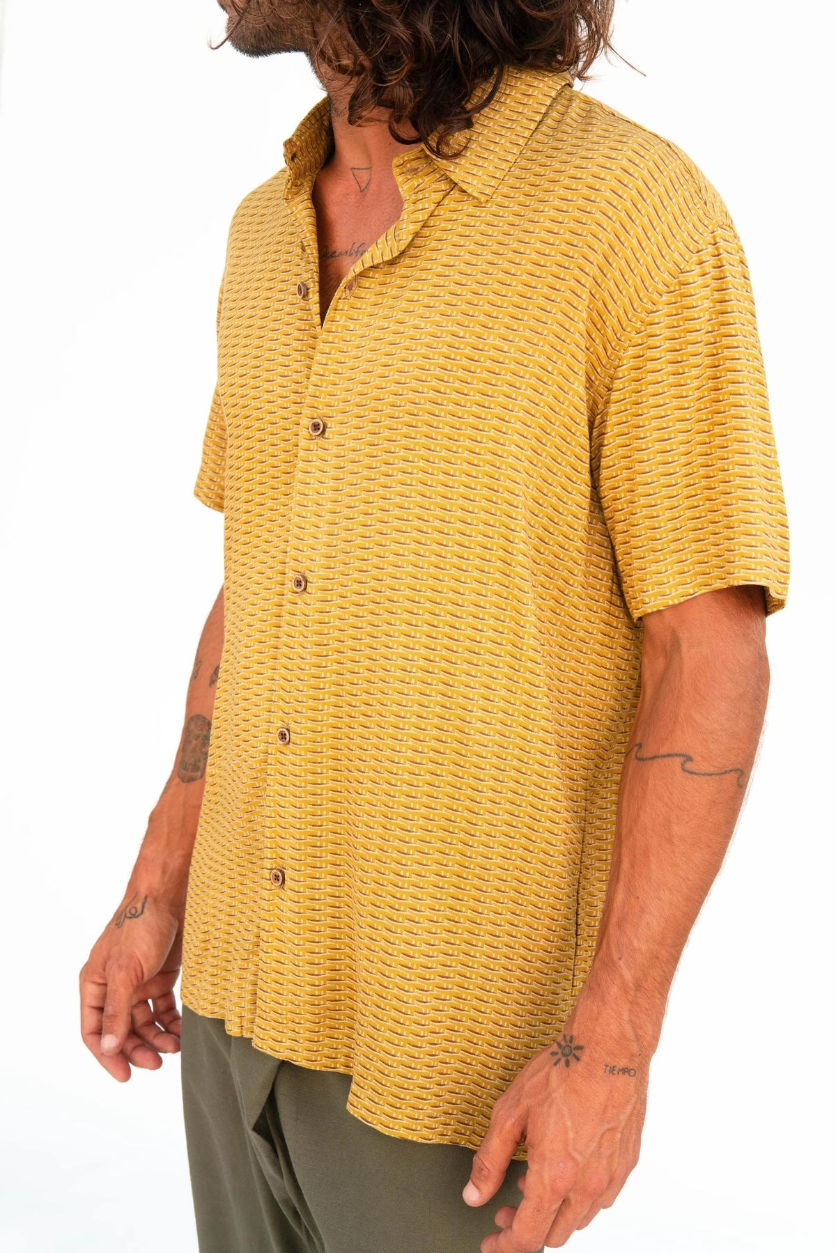 Wicker Print Shirt, Men’s Light Summer Shirt, Ethnic Boho Button-Up