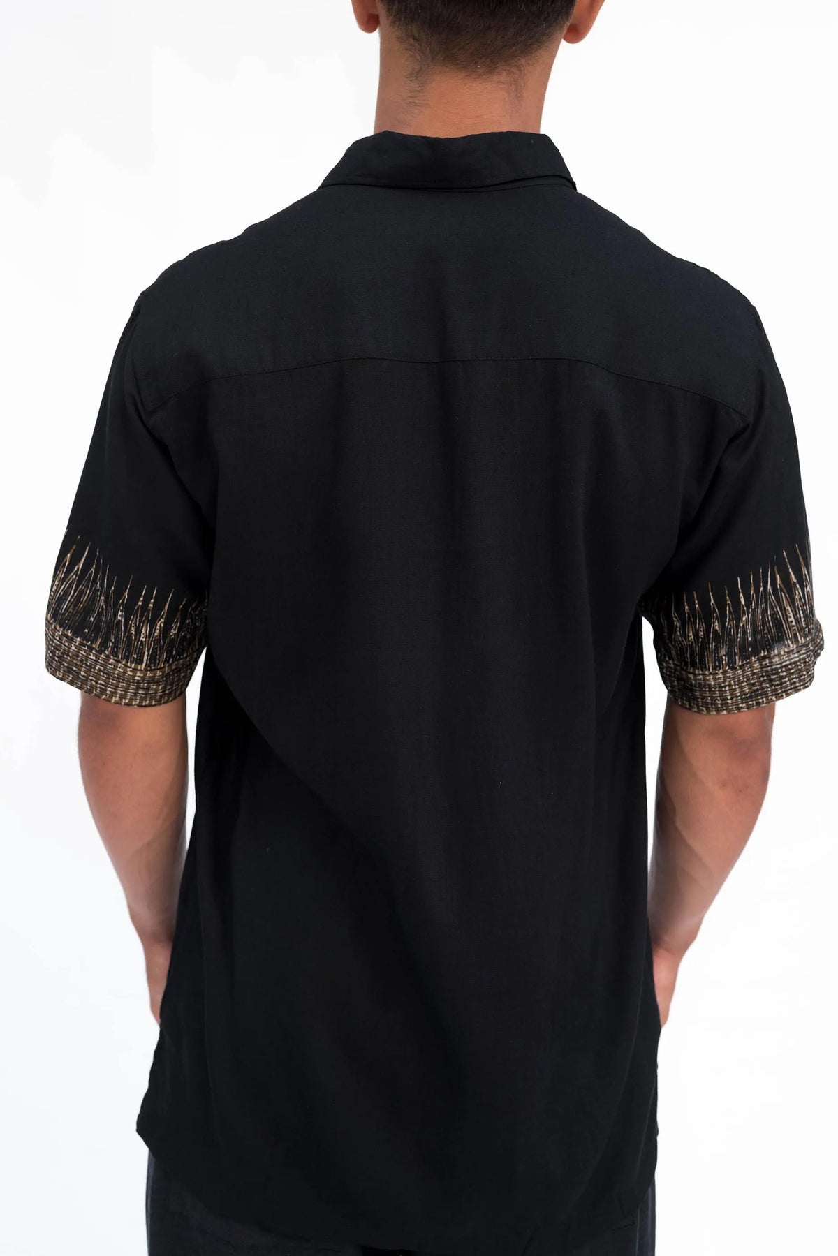 Malaui Men’s Tribal Shirt, Black and Gold Boho Short-Sleeve Shirt