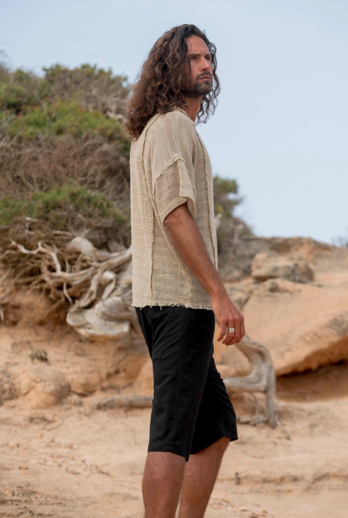 Alexander Hooded T-Shirt for Men, Tribal Ethnic Cotton Shirt