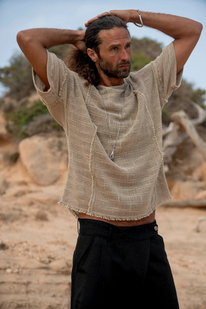 Alexander Hooded T-Shirt for Men, Tribal Ethnic Cotton Shirt