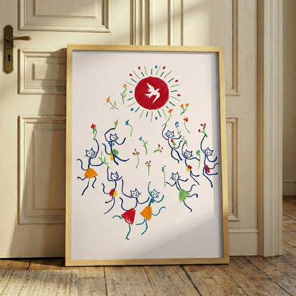 Picasso Inspired Cat Print, Dancing Cats Wall Art, Modern Abstract Feline Decor