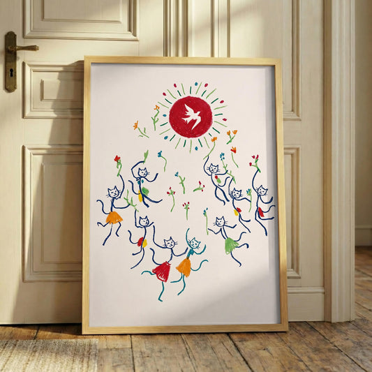 Picasso Inspired Cat Print, Dancing Cats Wall Art, Modern Abstract Feline Decor