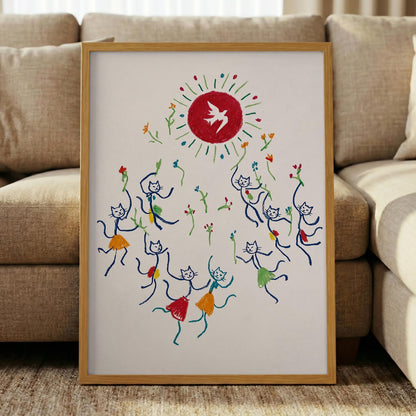 Picasso Inspired Cat Print, Dancing Cats Wall Art, Modern Abstract Feline Decor
