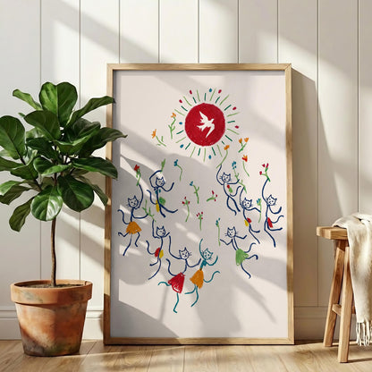 Picasso Inspired Cat Print, Dancing Cats Wall Art, Modern Abstract Feline Decor
