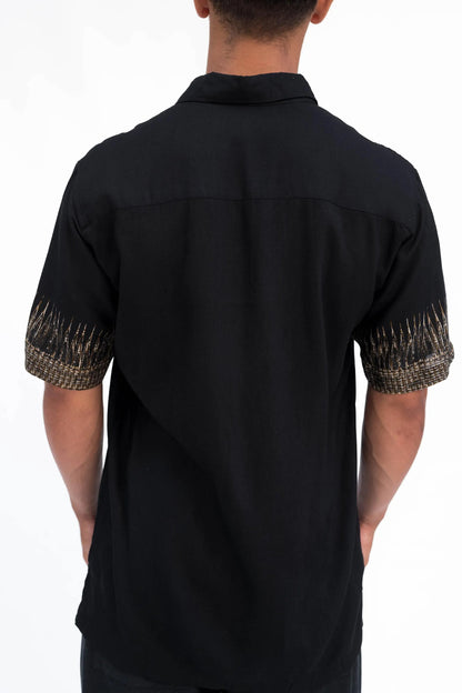 Malaui Men’s Tribal Shirt, Black and Gold Boho Short-Sleeve Shirt