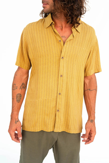Wicker Print Shirt, Men’s Light Summer Shirt, Ethnic Boho Button-Up